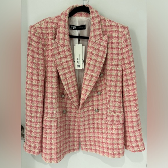 ZARA DOUBLE BREASTED TEXTURED WEAVE BLAZER - Picture 10 of 12